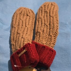 Michael Kors Red and Tan Knit Mittens
